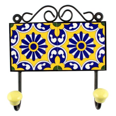 Navy Blue Wheel Flower Ceramic Tiles Hook